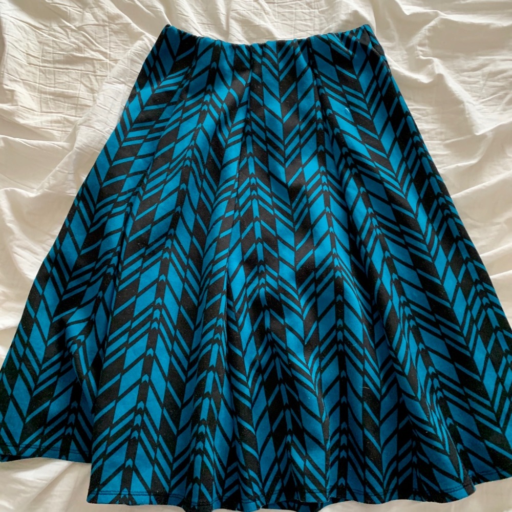 Turquoise patterned circle midi skirt